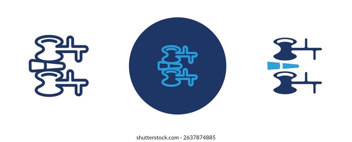 Set of colored pixel perfect Radiculopathy radicular syndrome icon with 1 unexpanded, 1 silhouette, Icon depicting radiculopathy or nerve root pain, commonly used in medical contexts.
