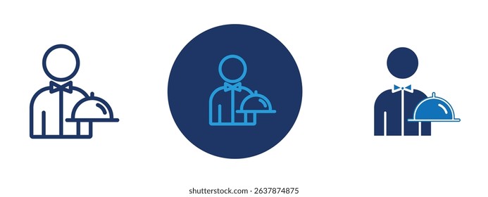 Set of colored pixel perfect Restaurant Waiter icon with 1 unexpanded, 1 silhouette, Waiter icon representing food service, restaurants, and hospitality.