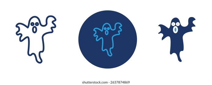 Set of colored pixel perfect Scary Ghost icon with 1 unexpanded, 1 silhouette, Scary ghost icon for Halloween, horror, or supernatural themes.