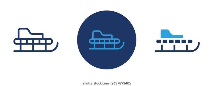 Set of colored pixel perfect Sled icon with 1 unexpanded, 1 silhouette, Sled icon showing a snow sled used for winter activities.