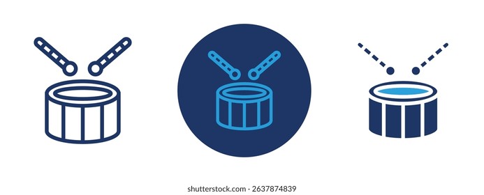 Set of colored pixel perfect Snare Drum icon with 1 unexpanded, 1 silhouette, Snare drum icon representing percussion instruments and musical rhythm.
