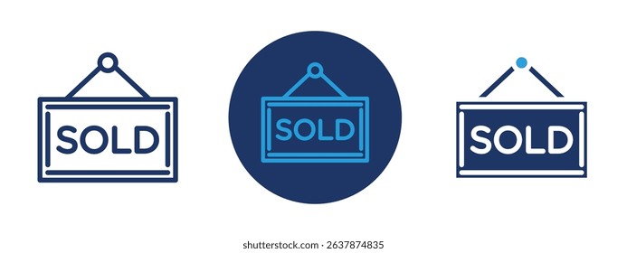 Set of colored pixel perfect Sold icon with 1 unexpanded, 1 silhouette, Sold icon representing successful transactions or property sales.