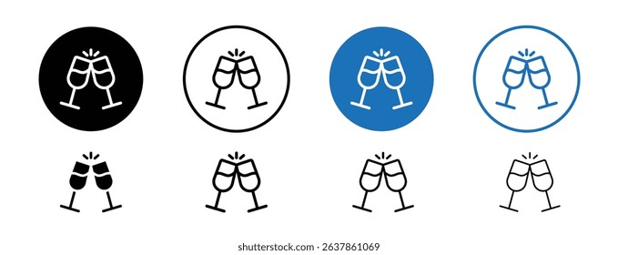 Set of colored pixel perfect Toasting glasses icon with 1 unexpanded, 1 silhouette, Two clinking glasses icon representing celebration or special events.