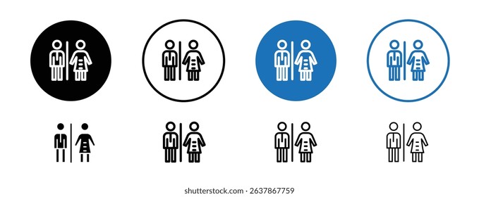 Set of colored pixel perfect wc toilet door plate icon with 1 unexpanded, 1 silhouette, A toilet or WC door sign icon for restrooms.