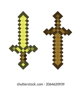 set of Colored pixel sword on a white background, A pixelated eight-bit sword in the style of modern games. Vector illustration