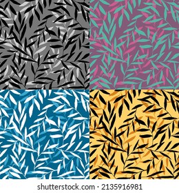 Set of colored plant patterns for scrapbooking. Variants of floral patterns. Set of flora prints. Materials for decorating wallpaper, textiles, paper, or furniture
