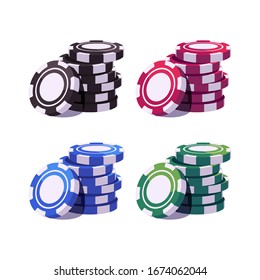 Set of colored poker chips stacks. Casino illustration