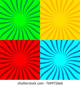 Set of colored pop art backgrounds with sunbeams. Vector Illustration. Sunbeams background