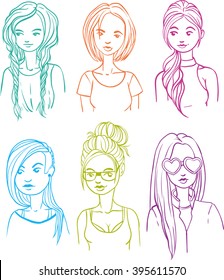 set colored portraits of girls