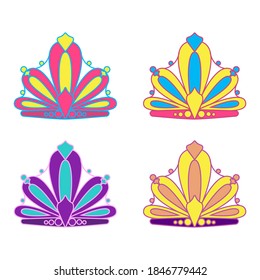 Set of colored princess crowns. Flat. Tiaras isolated on white background. Vector illustration.