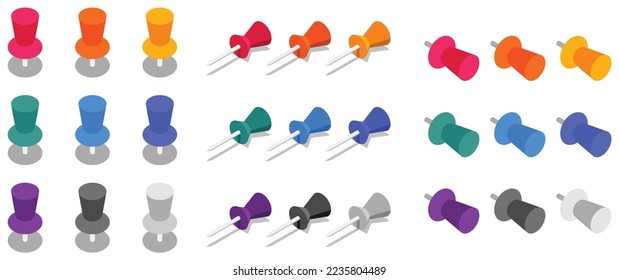 Set of colored push pins.3d. vector	