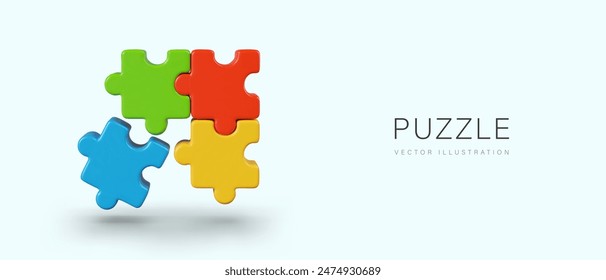 Set of colored puzzles in realistic style. Choosing right part