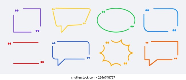 Set with colored quote box frame in abstract style. Vector texting quote boxes. Bubble banners with quotation, message and comment.