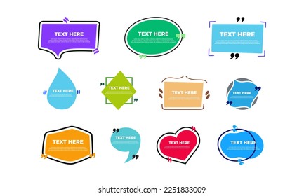 Set of Colored quote speech bubble template. Quotes form and speech box isolated on white background. Vector illustration.