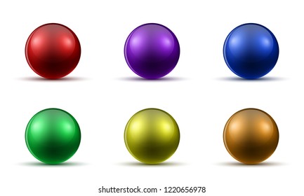 Set of colored realistic balls with shadow. Vector illustration. Glossy bright balls isolated