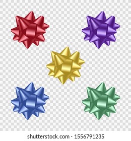 Set of colored realistic gift bows. Isolated design element, holiday gift decoration, gift card, present, discount, special offer design.