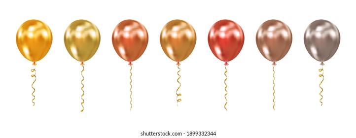 Set of colored realistic glossy helium balloons. For birthday, event, party, celebrate anniversary and wedding. Vector illustration