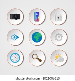 Set of colored realistic icons. Vector Icons for Applications.