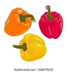 Set von farbigen, realistischen Paprika einzeln auf weißem Hintergrund für Druck und Design. Vektorgrafik.