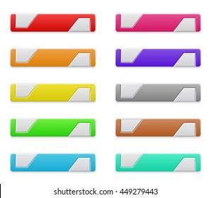 Set of colored rectangle plastic web buttons with grey inserts
