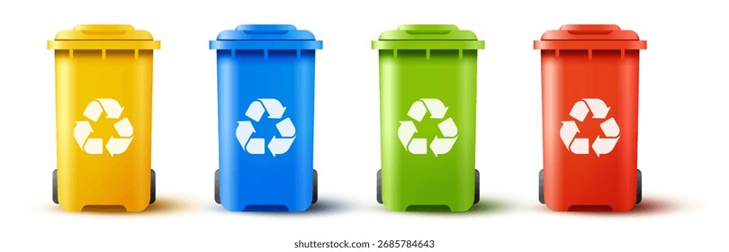 Conjunto de caixas de reciclagem coloridas.