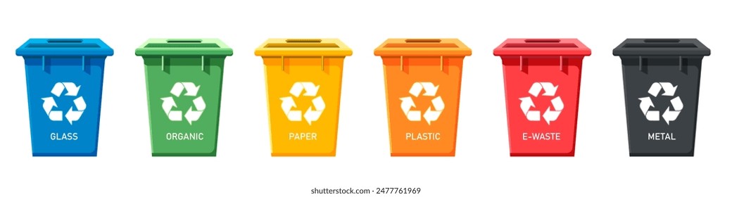 Set of colored recycling bins on a white background. Vector illustration