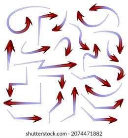 Set of colored red blue arrows pointers with soft turns isolated on white. Direction pointer.