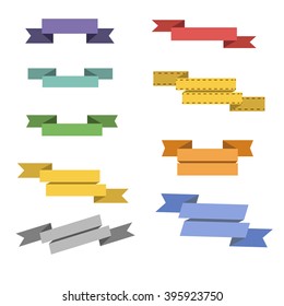 a set of colored retro flat ribbons on a white background