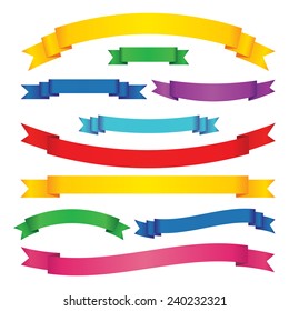 Set Of Colored Ribbon Banners. Blue, Green, Red, Yellow, Pink Scrolls. Vector Illustration.