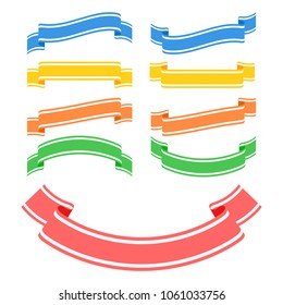 Set of colored ribbon banners. With space for text. Simple flat vector illustration isolated on white background. Suitable for infographics, design, advertising, holidays, labels.