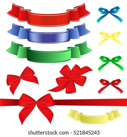 Set of colored ribbons and gift bows . Vector elements for decorative design.