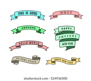 set of colored ribbons, "happy new year" lettering,  Vector graphic isolated icons.