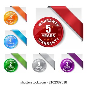 Set of colored ribbons with warranty emblems. Vector illustration.