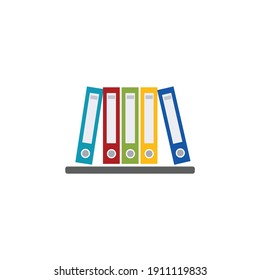 Set of colored ring binders isolated on white. Vector illustration in flat style. Files, ring binders, colorful office folders. Side view. Bureaucracy, paperwork and office. Pile of colorful binders