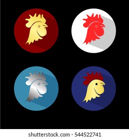 set of colored roosters icons on black background