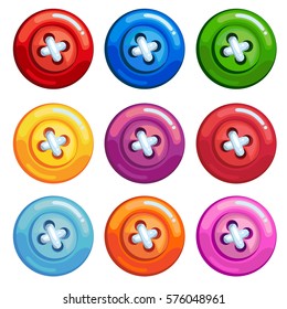 A set of colored round buttons sewn thread