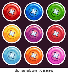 A set of colored round buttons sewn thread. Vector illustration