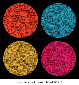 Set of colored round shape made of waves ornaments. Elements for your design.