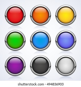 Set Of Colored Round Web Buttons, Vector Illustration