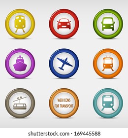 Set of colored round web icons for transport