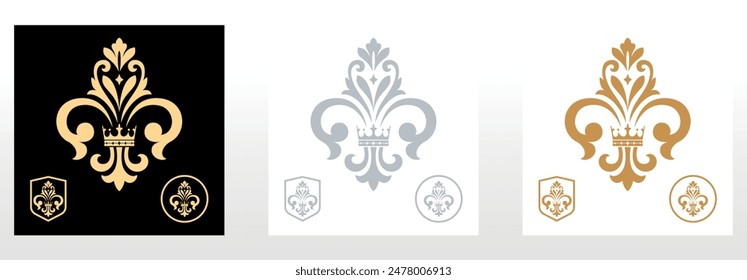 Set of colored royal lily . Heraldic sign, logo, design element, decoration. Graphic vector pattern