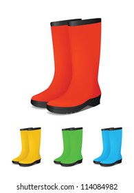 Set of colored safety rubber boots. Vector illustration