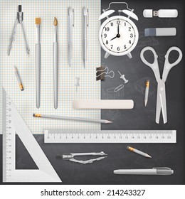 Set of Colored school supplies background. EPS 10 vector file included