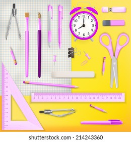 Set of Colored school supplies background. EPS 10 vector file included