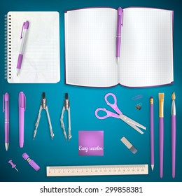 Set of Colored school supplies background. EPS 10 vector file