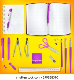 Set of Colored school supplies background. EPS 10 vector file