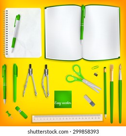 Set of Colored school supplies background. EPS 10 vector file