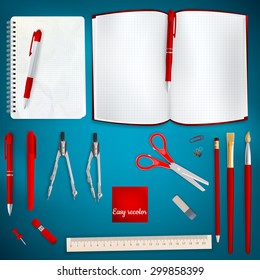 Set of Colored school supplies background. EPS 10 vector file