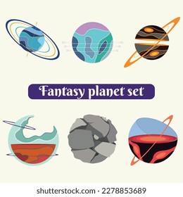 Set of colored sci fi fantasy planet icons Vector