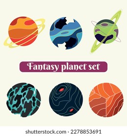 Set of colored sci fi fantasy planet icons Vector